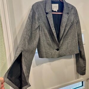 Anthropologie Gray Cropped Blazer with Notched Lapels